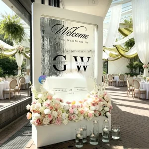 Wedding Fountain Entrance Welcome Board Stand Clear Glass Running LED Waterfall Party Backdrop Water Welcome Sign