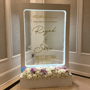 Wedding Fountain Entrance Welcome Board Stand Clear Glass Running LED Waterfall Party Backdrop Water Welcome Sign