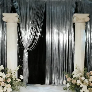 Wedding Halloween Birthday Christmas Diwali Ramadan New Year Easter Foil Fringe Streamers Backdrop Decoration Silver Sparkly PET