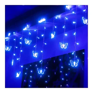 Wedding Holiday Christmas IP44 Commercial Fixed Socket LED Butterfly Icicle Fairy Light Curtain String Light Warm White PVC