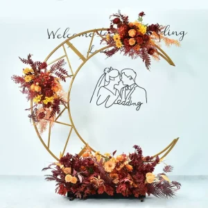 Wedding Metal Iron Arch Backdrop Gold & White Durable Moon Shape Flower Stand Party Event Decoration