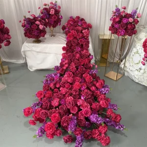 Wedding Table Flower 8ft Fuchsia Roses Waterfall Flower Runner Decoration