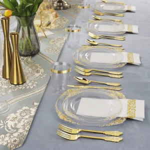 Wedding Tableware Foreign Trade Party Tableware New Relief Dragon Pattern Plated Plate Wine Cup Knife Fork Spoon Tableware Set