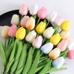 Wedding Valentine’s Day Decoration Artificial Silk Tulip Flowers Yellow White Tulip Bulbs Arch Shape Factory Direct Handcrafted