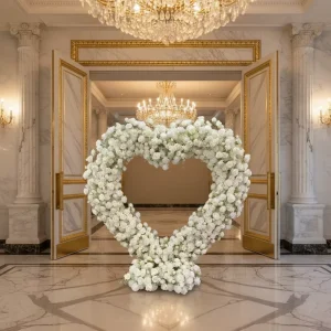 Wedding Valentine’s Day Heart Arch Decorations Set with Backdrop Stand Artificial Flowers and Party Supplies Silk Classic Style