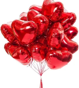 Wedding Valentine’s Day and Birthday Party Supplies 18 Inch Colorful Balloons and Heart Shaped Red Foil Balloons