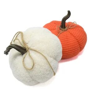 Welcome Customized Thanksgiving Halloween White Rustic Farmhouse Decor Stuffed Large Orange Faux Fall Harvest Knit Pumpkins