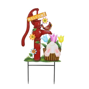 Welcome Easter Decorative Metal Water Pump Stake with Bunny and Welcome Sign