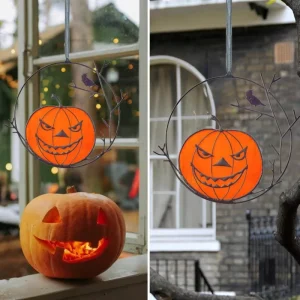 Welcome Iron Pumpkin Halloween Door Sign Hanging Decoration Handmade Durable Indoor Wall Hanging