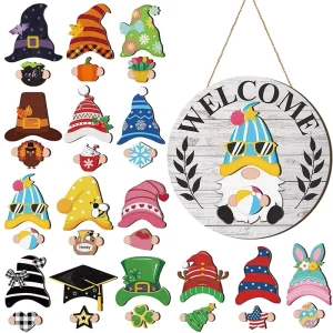 Welcome Sign Front Door Interchangeable Seasonal Door Sign Holiday Welcome Signs Seasonal Wooden Decor for Home Office