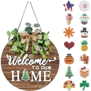 Welcome Sign Interchangeable Seasonal Christmas Halloween All Festival Front Door Hanging Decoration