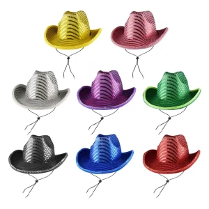 Western LED Flashing Glow Cowboy Fedora Hat for Adults Party & Graduation Silver Sequin RGB LED Brim Unique New Design