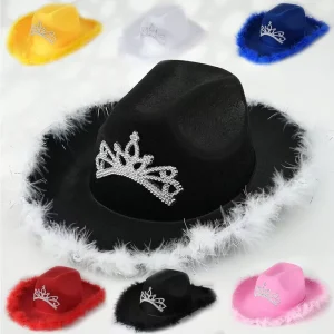 Western Raw Brim Pink Cowgirl Hat Character Cosplay Costume for Halloween Christmas Parties Beach Outdoors
