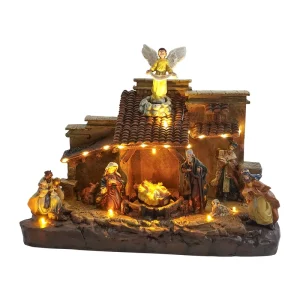 Western Religion Goddess Prayer Nativity Hidden in the Wings Castle Resin Crafts Christmas Home Decorations with Movement