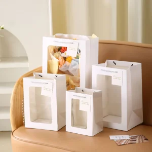 White Cardboard Window Handheld Gift Bags Retail for Holiday Wedding Celebration Packaging