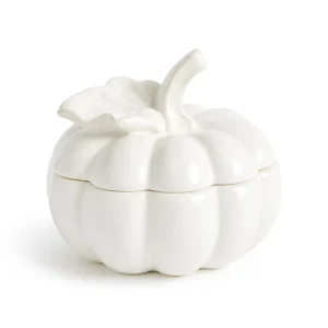 White Ceramic Round Modern Candle Jar with Lid Storage Container for Fall Thanksgiving Halloween Home Decor