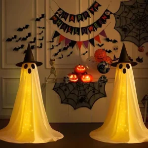 White Cloth Ghost Halloween Decor with Lights with Remote Control Halloween Party Decorations Indoor