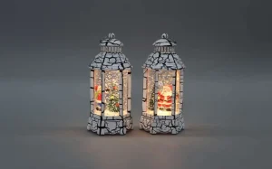 White Crackle Hexagonal Christmas Snow Globe Lantern Swirling Glitter LED Santa/Snowman Light Snow Ball