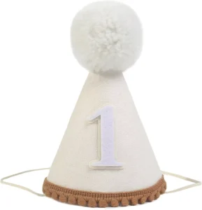 White Felt Pointed Cone Crown Hat Baby 1st Birthday Party Hat for Kids One Year Old Birthday Supplies