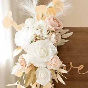 White Flowers Wedding Decoration Set of 2 White Cream Foam Flower Silk Eucalyptus Garland for Wedding Party Home Decoration