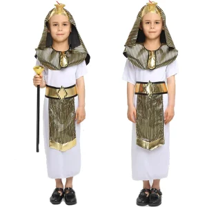 White Gold Halloween Carnival Party Fancy Dress Kids Egyptian Pharaoh Costume