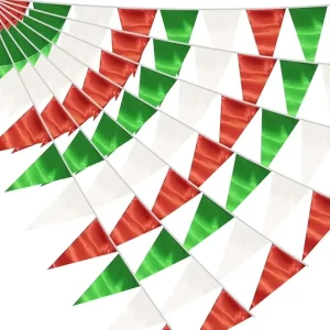 White Green Red Triangle Pennant Banner Flag Metallic Fabric Bunting Garland for Christmas Birthday Baby Shower Wedding Banners