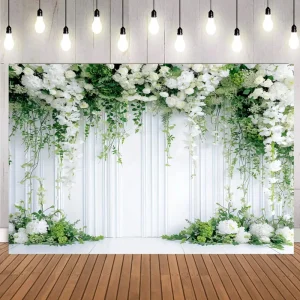 White Hanging Green Plants Arch Flowers Backdrop Background Banner for Wedding Party Decorations
