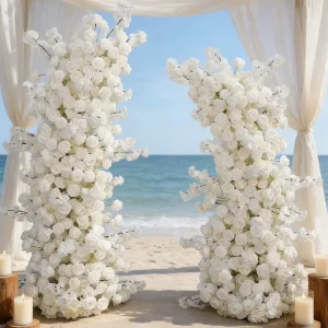 White Horn Arch Floral Wedding Stage Background Decoration Hydrangea Rose Backdrop Flower Arch