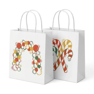 White Kraft Christmas Paper Bags Rich Xmas Pattern Hand Bags for Community Festival Holiday Supplies