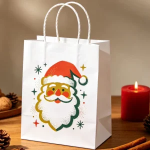 White Kraft Holiday Tote Bags Universal Christmas Themed Eco Bags for Various Festive Wrapping Demands