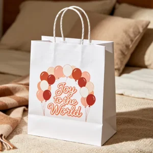 White Kraft Paper Bags Complete Christmas Pattern Print Carry Bags for Large Holiday Orders