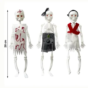 White Plastic Portable Halloween Dressed Skeleton Hanging Decor 3 Costumed Skeletons for Party Haunted House Supplies