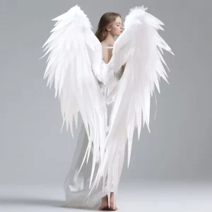 White Plumage Artificial Feather Wings for Wedding Decoration Cosplay Carnival Halloween Festive Decor