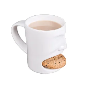 White Porcelain Face Ceramic Mug With Biscuit Pocket Creative Cookie Holder Design for Breakfast Milk Tea Daily Home Drinking