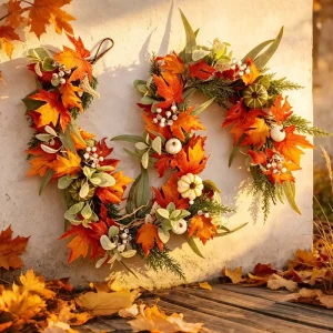 White Pumpkin Maple Leaf Rattan Fabric Vine Bunny Ears Door Hanging Pastoral Countryside Rustic Decor for Thanksgiving Harvest