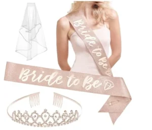 White Rose Wedding Decoration Set Bridal Shower Bachelorette Party Supplies Includes Crown Banner