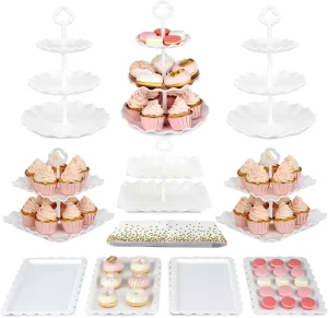 White Spring Planting Cake Stand Set Display Stands Showcase Props Dessert Cupcake Stand for Wedding Party & Birthday Decoration