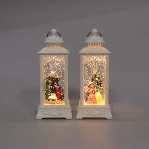 White Vintage Christmas LED Snow Globe Lantern Santa Snowman Tree Design Water Glitter Light for Xmas Decor