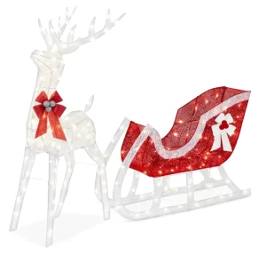 White XL 265 LED Lights Christmas 5ft Reindeer & Sleigh Holiday Outdoor Yard Decoration