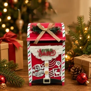 Winter Holiday Home Decor MDF Handmade Christmas Mailbox Ornament Classic Style Durable Tabletop Display