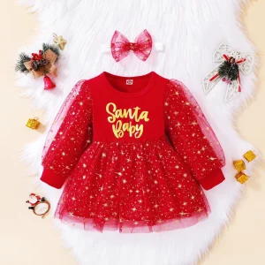 Winter Little Girls Christmas Princess Dress Elegant Red Holiday Party Gown Kids Festive Xmas Formal Costume