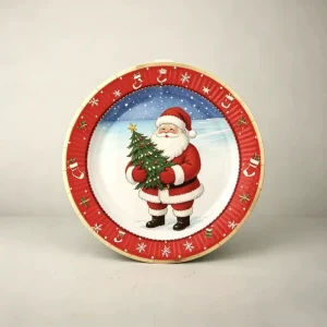 Winter Merry Christmas Disposable Paperboard Dinner Plates Glossy Lamination Tableware