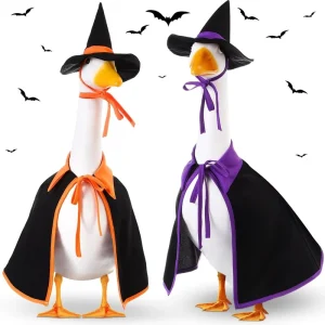 Witch Goose Outfit Halloween Costume for Lawn Decor Cute Porch Goose Clothes for Outdoor Garden Yard Patio Cement Statue Art