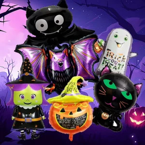 Witch Pumpkin Bat Ghost Black Cat Aluminum Foil Balloon for Halloween Party Decoration Trick or Treat Helium Balloon Supplies