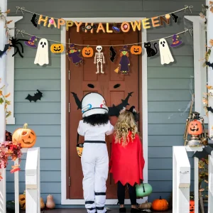 Witch Pumpkin and Ghost Halloween Themed Banner Garland for Home Decoration to Create a Spooky Atmosphere