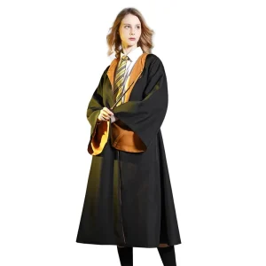 Wizard Robe Magic School Cape for Adults Halloween Cosplay Costume Party Outfit with Wand Tie Accessories