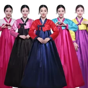 Woman Korean Hanbok Dress With Headwear Female Korean Folk Stage Halloween Elegant Dance Costume Korea Traditional Costume