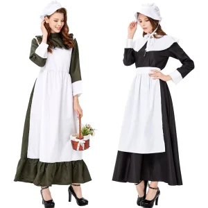 Women Anime Cosplay Costume Black White Apron Dress Bonnet Set Vintage Maid Style Performance Wear
