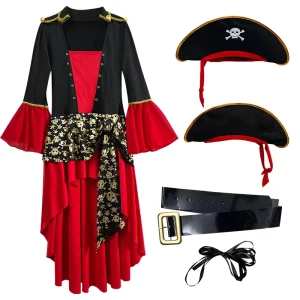 Women Anime Pirate Costume Captain Style Dress Hat Belt Props Set Stage Show Character Outfit Plus Size
