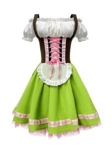 Women Bavarian Oktoberfest Dress Green Lace up Short Costume German Beer Festival Stage Wear Plus Size